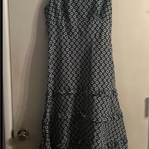 Anthropologie Navy and White Strapless Floral Tiered Dress